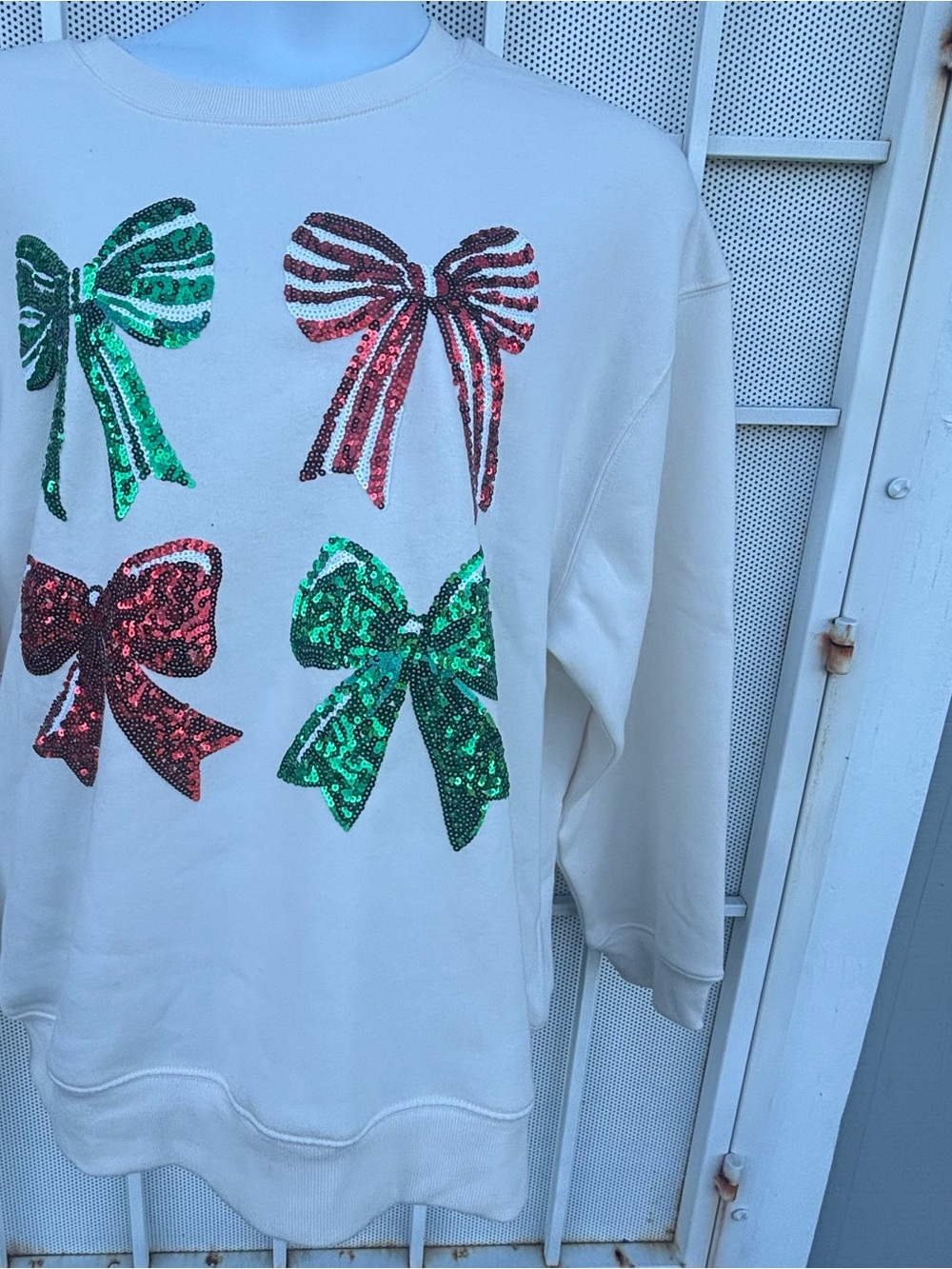 Miss Chievous Cream Crewneck Top with White Tag Detail